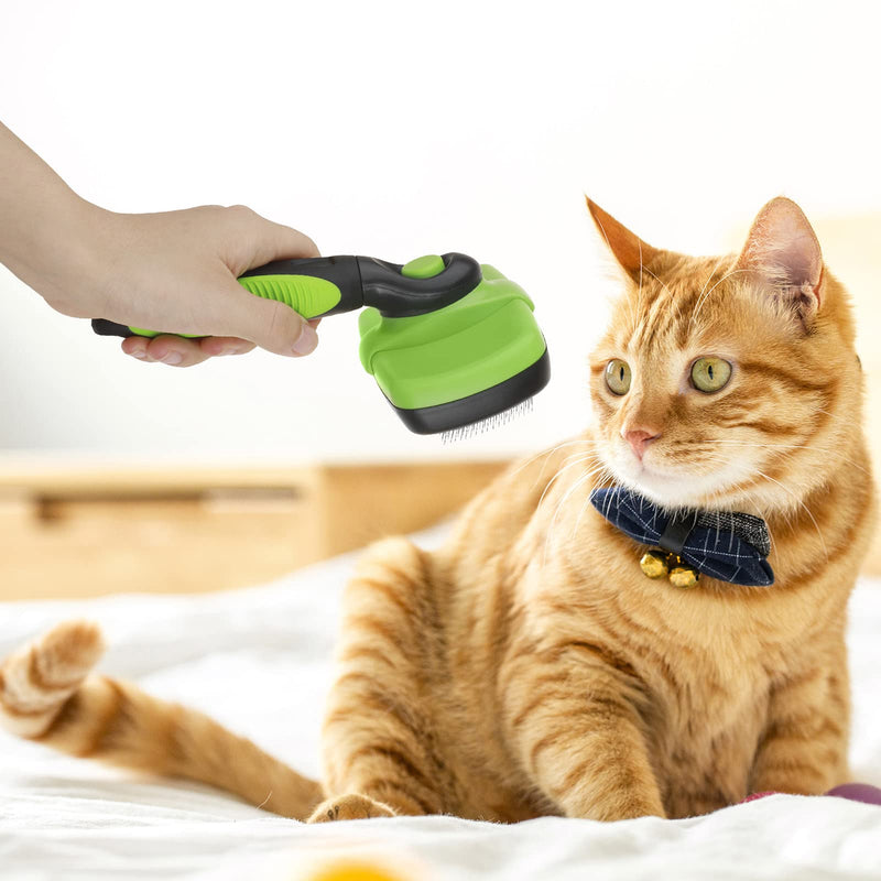 smartelf Pet Grooming Brush, Self-Cleaning Slicker Brush for Dogs and Cats Long & Short Hair, Rounded Tips Retractable Dog Brush for Shedding Loose Undercoat,Tangled Knots ,Matted Fur (Green) Rounded Massaging Particles Green - BeesActive Australia