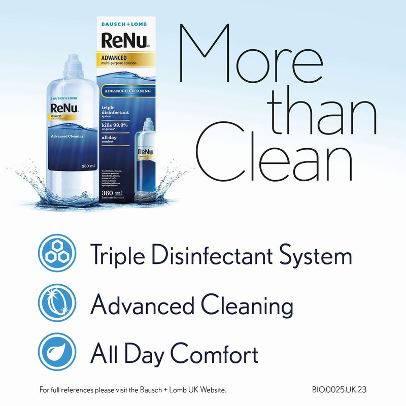 ReNu Advanced Multi Purpose Contact Lens Solution, More Than Clean For Soft Contact Lenses, Condition, Clean, Remove Protein, Disinfect, Rinse and Store Your Lenses, Lens Case Included, 1 x 360 ml 1 x 360ml - BeesActive Australia