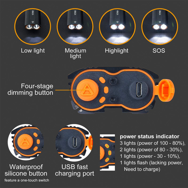 Victagen Bike Light,Bike Headlight and Tail Light Set,Super Bright 2400 Lumens Bicycle Light and Free Rear Light,USB Rechargeable & Waterproof, Easy to Mount Fits for MTB Bikes Bicycles Road Cycling - BeesActive Australia