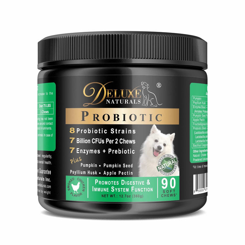 Deluxe Naturals Probiotics for Dogs | All-Natural Dog Probiotic Supplement with Enzymes, Prebiotics, Pumpkin | Promotes Digestive Health, Improves Allergy & Immunity 90 Count (Pack of 1) - BeesActive Australia