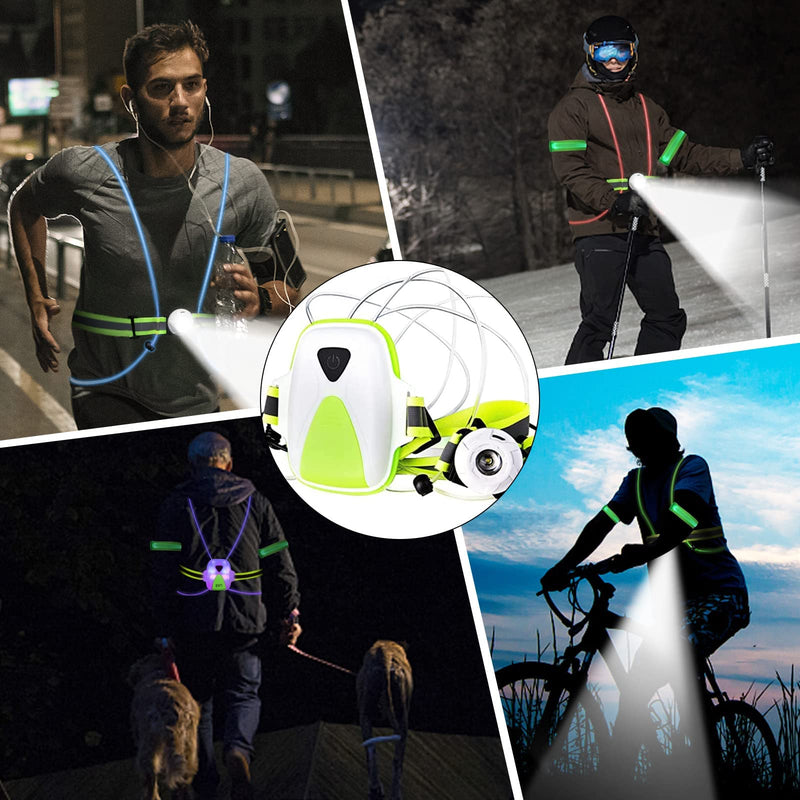 ZHT LED Reflective Running Vest Light with Adjustable Elastic Belt and Arm Belt, High Visibility Walking Lights Rechargeable and Multi-Colors, Running Vest for Man Women Running Cycling or Walking. - BeesActive Australia