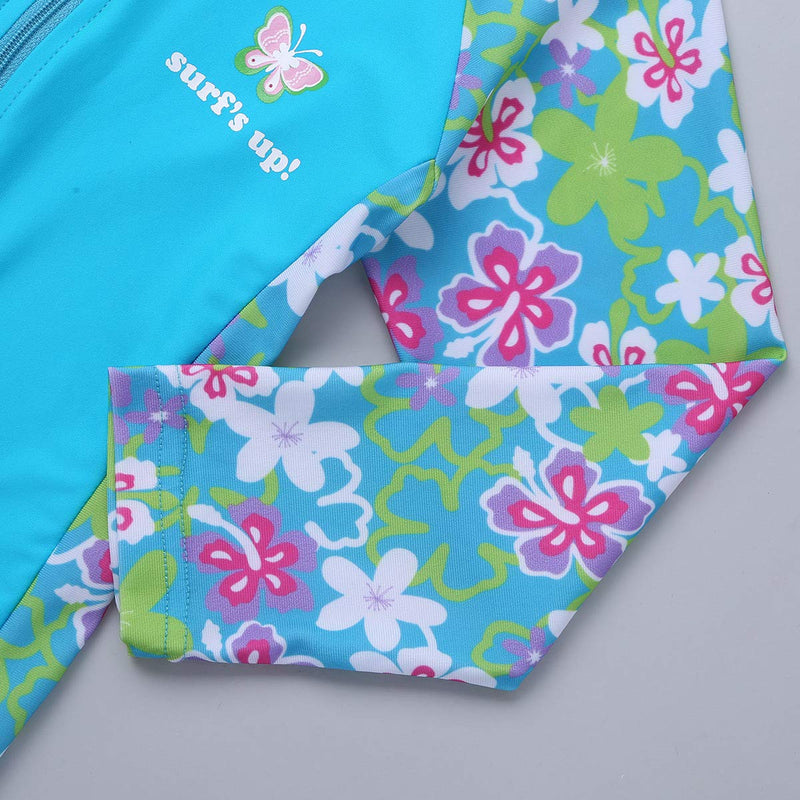 Alvivi Kids Girls One Piece Zip up Rash Guard Shirt Swimsuit Bathing Suit UPF 50+ Sun Protection Swimwear Sky Blue Floral Printed 2-3 - BeesActive Australia