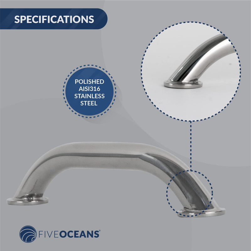 Five Oceans Marine Polished Stainless Steel Grab Handle Handrails 9 inches (1 Pack) - BeesActive Australia