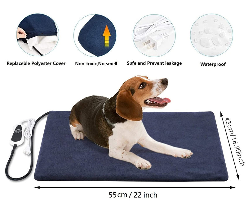 Pet Heating Pad for Dogs Cat Heating Pad with Timer,Temperature Adjustable Electric Heated Cat Dog Bed Waterproof Heated Pet Bed Mat Cat Warming Pad M:22Wx18L - BeesActive Australia