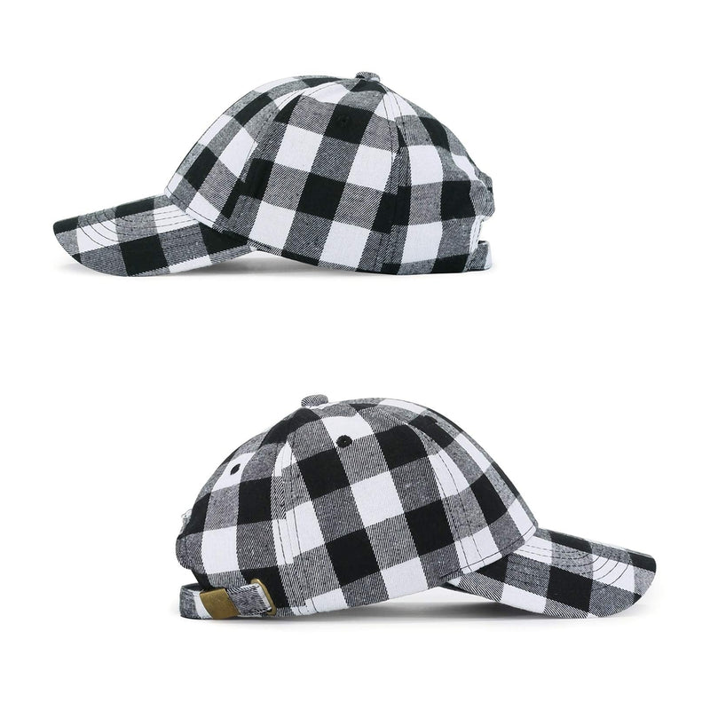 Plaid Print Baseball Cap Soft Blend Checked Print Outdoor Hat Cap Black White-medium Plaid - BeesActive Australia
