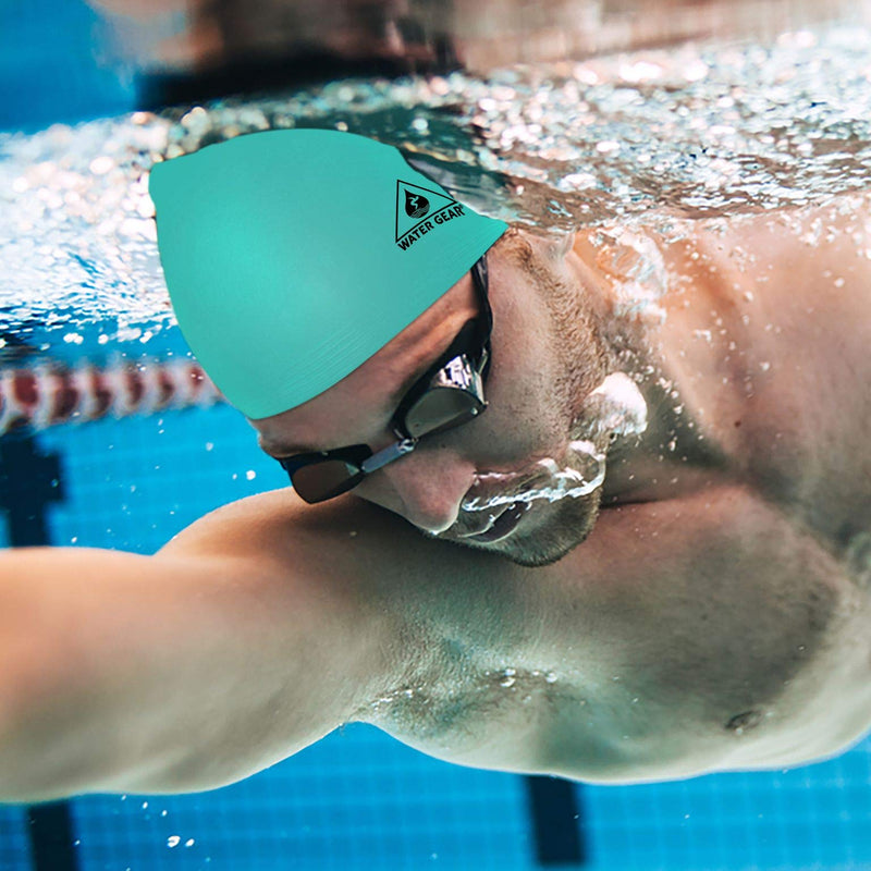 Water Gear Latex Adult Swim Cap - Durable and Flexible Unisex Non-Waterproof - Great for Short and Long Hair - Improve Your Performance - Triathlon Swimmers and Athletes LIGHT BLUE - BeesActive Australia