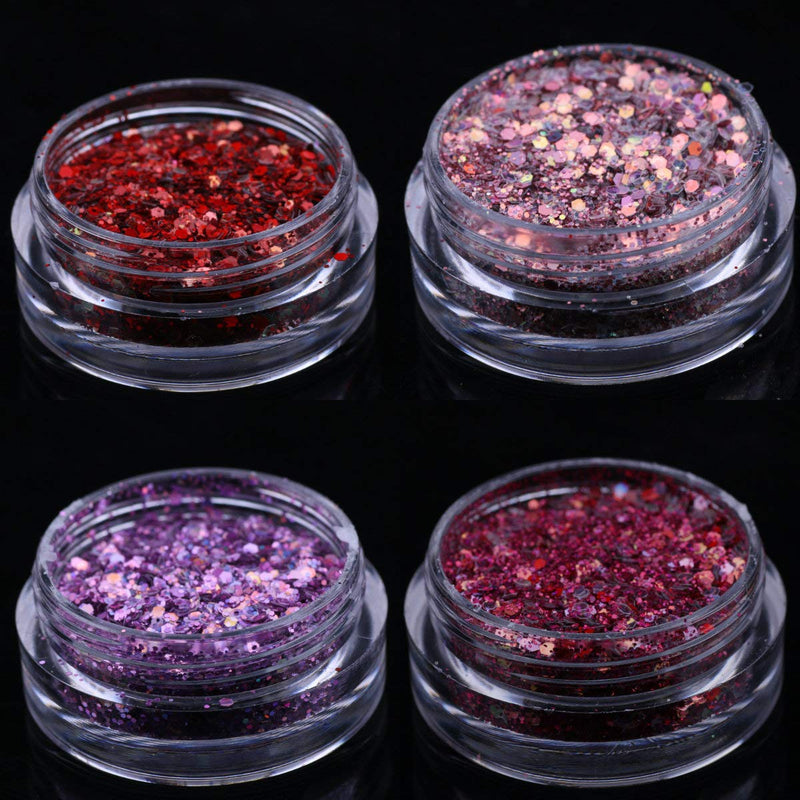 WOKOTO 8Pcs Nail Art Glitter Powder Dust With Different Colors Rose Gold Purple Red Nail Sequins Flakes Set - BeesActive Australia