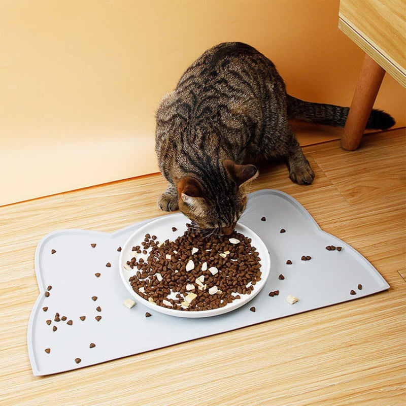 TOKAYIFE Cat Food Mat, Silicone Non Slip Dog Bowl Mat Waterproof Cat Feeding Mat Stop Food Spills and Water Messes Out to Floor Pet Food Mat 17" x 10" Light Gray - BeesActive Australia