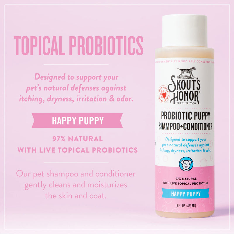 Skout's Honor Probiotic Pet Shampoo + Conditioner - 16 oz - Happy Puppy - for a Healthier Skin and Coat - BeesActive Australia