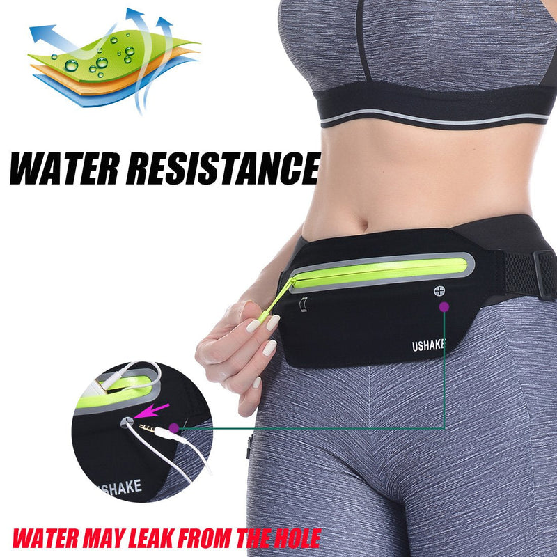 USHAKE Slim Running Belt, Ultra Light Bounce Free Waist Pouch Fitness Workout Belt Sport Waist Pack Exercise Waist Bag for Apple iPhone 8 X 7 6+ 5s Samsung in Running Gym Marathon Cycling(04BK) Black04 - BeesActive Australia