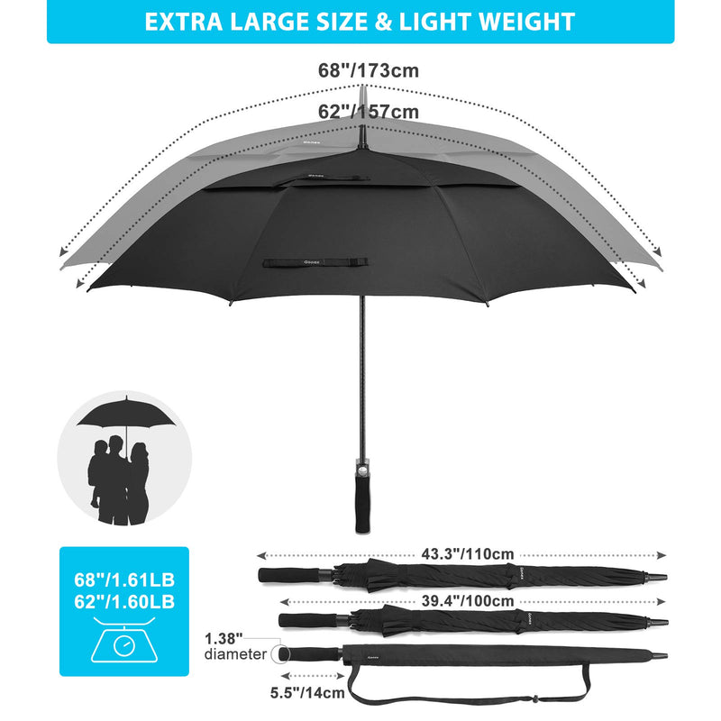 Gonex 68/62 Inch Extra Large Golf Umbrella, Automatic Open Travel Rain Umbrella with Windproof Water Resistant Double Canopy, Oversize Vented Umbrellas for 2-3 Men and UV Protection, Multiple Colors Black 62 inch - BeesActive Australia