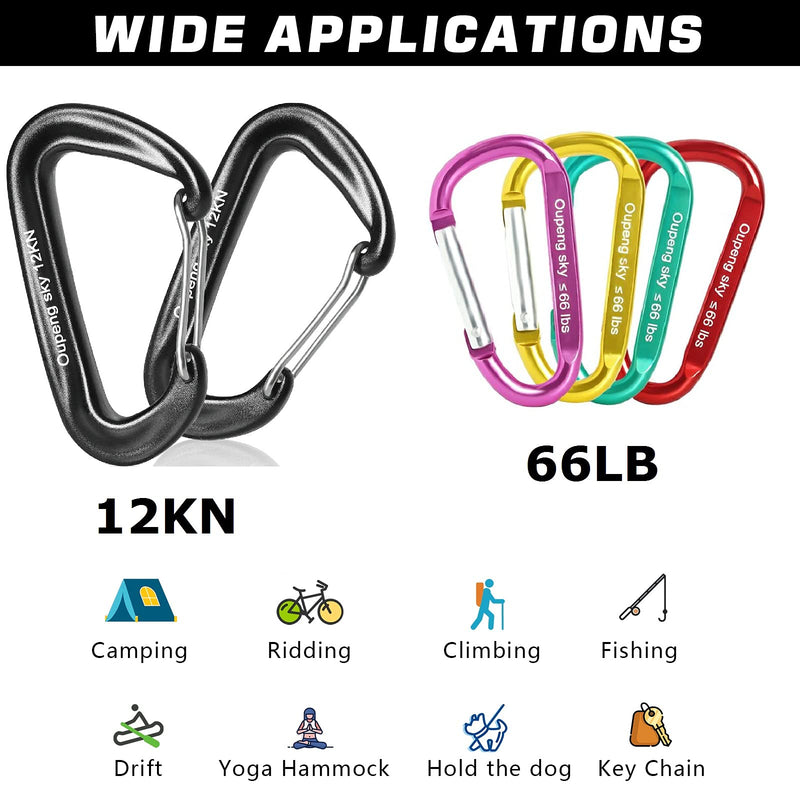 12PCS Carabiner Clips Set - 4pcs 12KN Heavy Duty Caribeaners 8pcs 66lbs Lightweight Caribeener Clips,D Ring Key Clip for Hammocks Camping Accessories Hiking Gym Keychain Locking Dog Leash and Harness - BeesActive Australia
