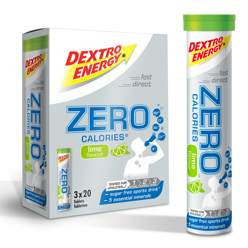 Dextro Energy Zero Calories I Recovery and Hydration Electrolyte Drink I Zero Effervescent Tablets I Lime | 3 Tubes, 60 Tablets | - BeesActive Australia