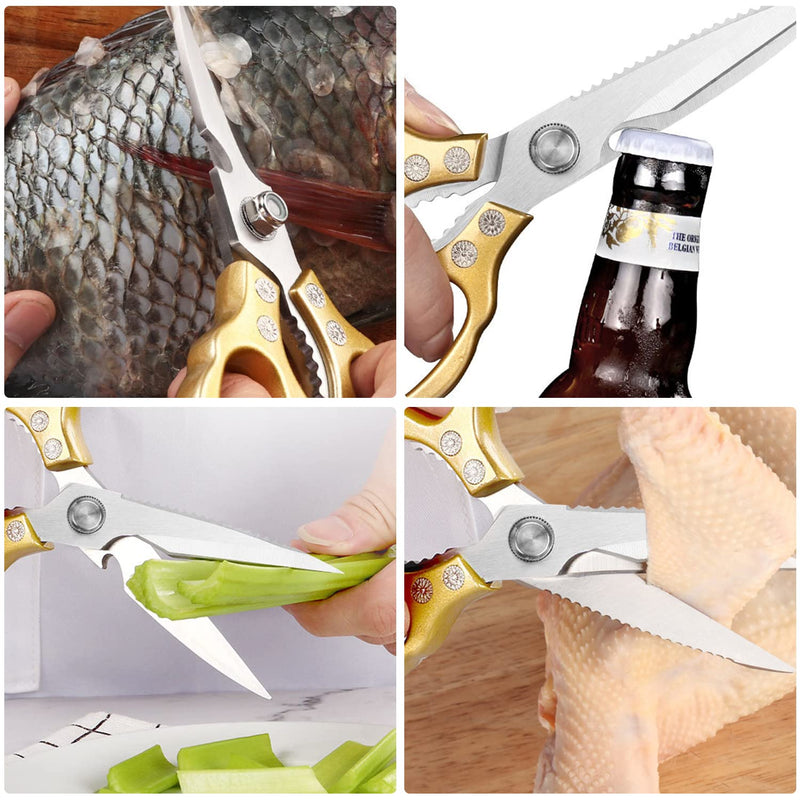 AWinjoy Kitchen Scissors, Heavy Duty Sharp Kitchen Shears Dishwasher Safe,Gold Kitchen Accessories Cooking Shears for Kitchen Meat Chicken Fish Poultry Herb Bread (Gold) Gold - BeesActive Australia