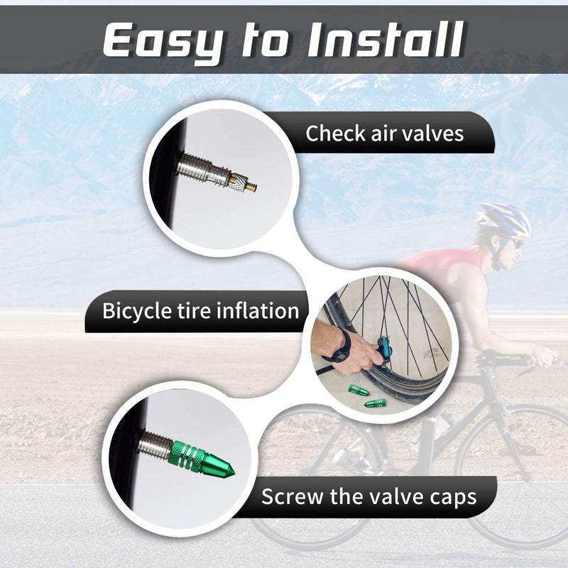 Presta Valve Caps Aluminum Anodized Colorful Air Dust Valve Stem Covers Fit Presta/French MTB Mountain/Road Bike Rocket Design, Heavy-Duty, Screw-On (5 Pack) Green - BeesActive Australia
