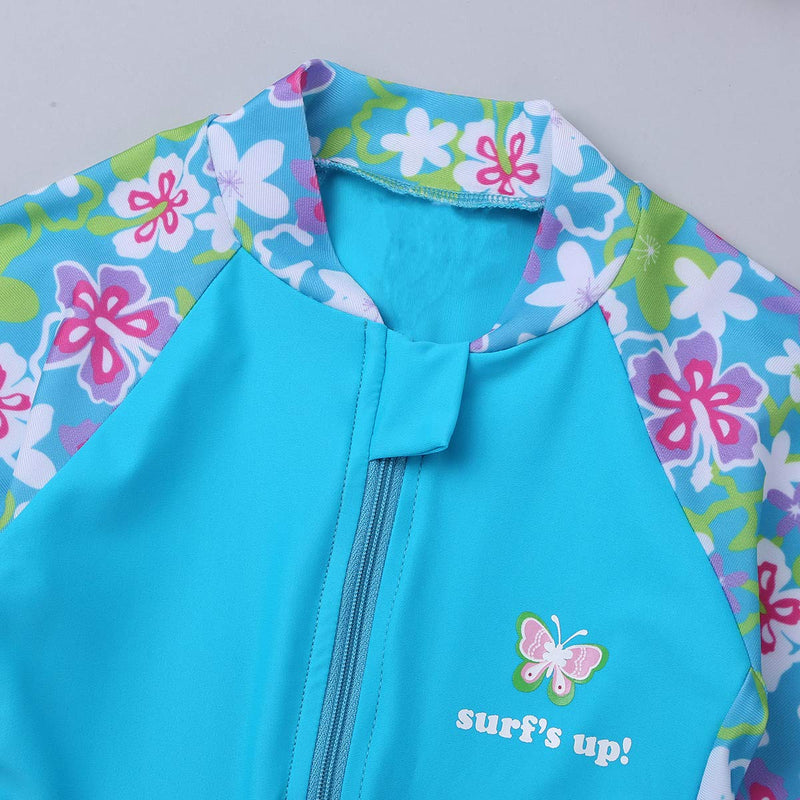 Alvivi Kids Girls One Piece Zip up Rash Guard Shirt Swimsuit Bathing Suit UPF 50+ Sun Protection Swimwear Sky Blue Floral Printed 2-3 - BeesActive Australia