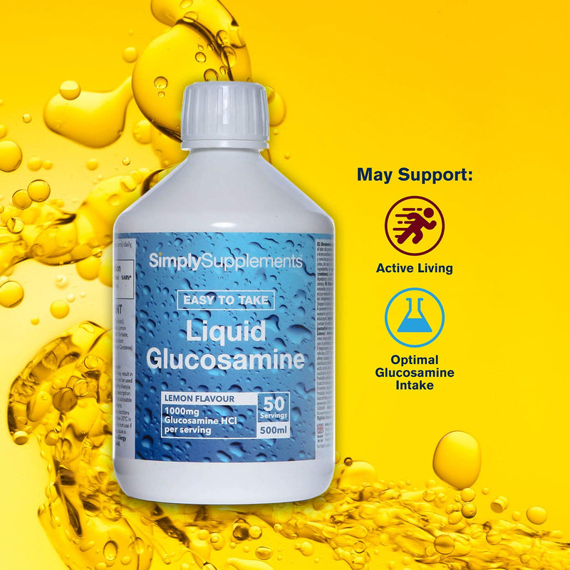 Liquid Glucosamine | Lemon Flavour | 500ml Bottle | 1000mg Glucosamine HCl Per Serving | 50 Servings - BeesActive Australia