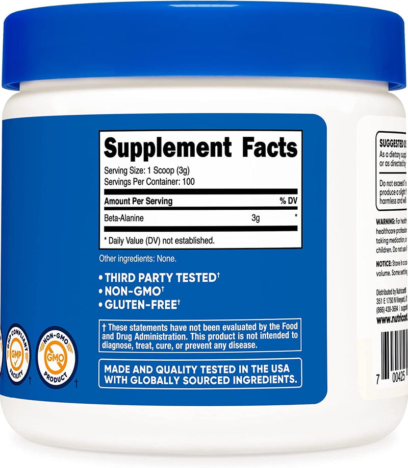 Nutricost Beta Alanine Powder 300 Grams (10.6oz) - 3 Grams Per Serving 10.6 Ounce (Pack of 1) - BeesActive Australia