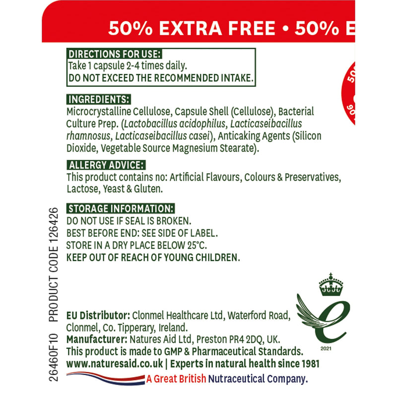 Natures Aid Acidophilus Complex, 5 Billion Bacteria, 90 Capsules (Lactobacillus Acidophilus, Lactobacillus Rhamnosus, Lactobacillus Casei, Good Bacteria, Shelf Stable, Vegan Society Approved) - BeesActive Australia