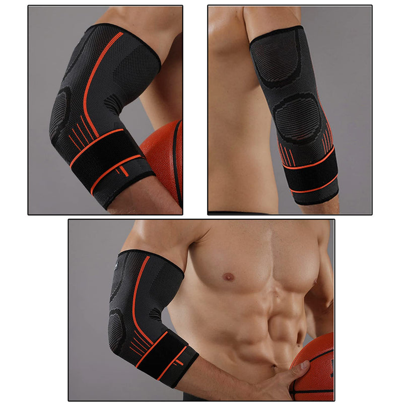 eYotto Elbow Brace Support with Strap(2 PACK), Compression Sleeve Adjustable for Women Men Arm Support for Running,Workout, Basketball, Golf, Tennis, Weightlifting, Pain Relief, Tendonitis, Arthritis Orange L/XL:(For 9.45"-11.8") - BeesActive Australia