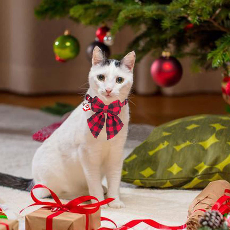 ADOGGYGO Christmas Cat Collars Breakaway with Stylish Bowtie, 2 Pack Red Green Plaid Christmas Kitten Collar with Bell Removable Bow Cat Christmas Collar for Cats Kittens - BeesActive Australia
