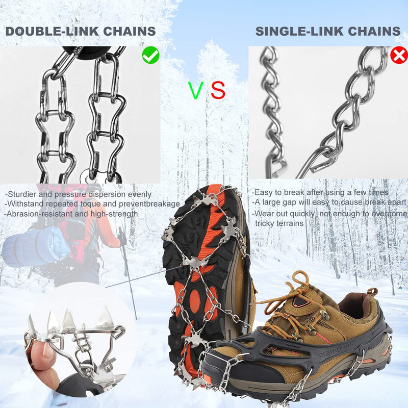 Crampons Ice Cleats for Snow Boots and Shoes Traction Grips Women Men Anti Slip 19 Stainless Steel Spikes Safe Protect for Hiking Fishing Walking Climbing Mountaineering Jogging Large - BeesActive Australia