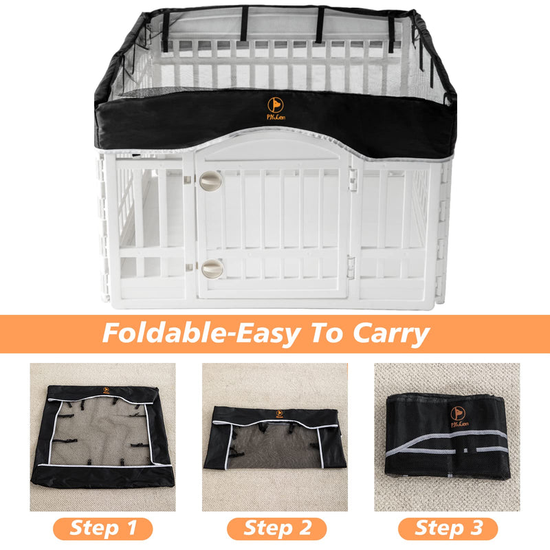 Dog Playpen Mesh Top Cover Pet Play Pen Cover-Keeps Pet Secure from UV Provides Shade Prevents Escape Pet Pen Cover Indoor Outdoor Black Fits 24 32 36 Inch Playpen-[PLAYPEN NOT Included!!!] 36 Inch 4 Panel Black - BeesActive Australia