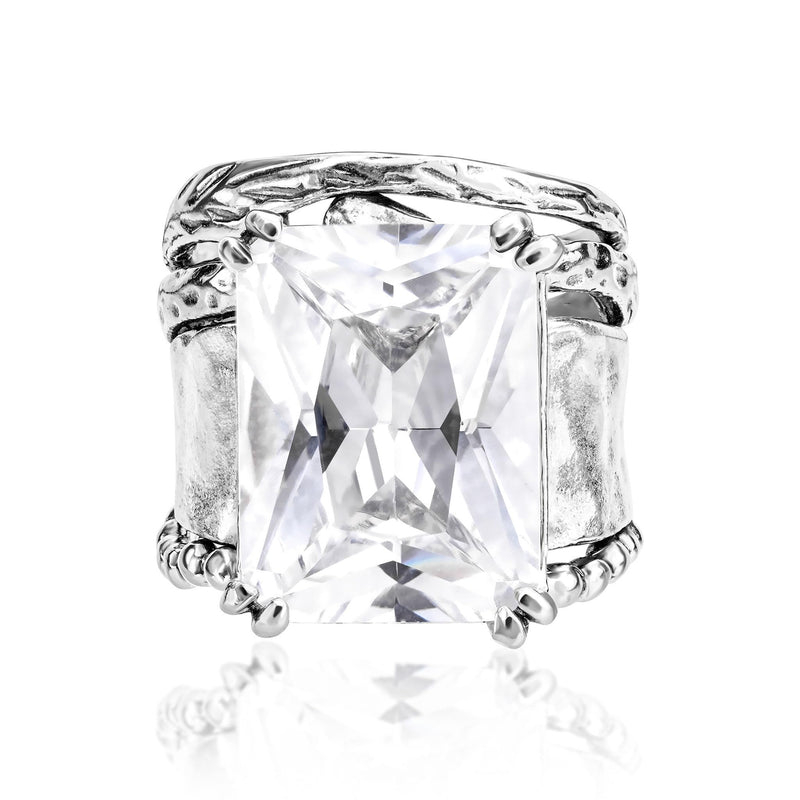 925 Sterling Silver Statement Ring With A White Octagon Shaped Cubic Zirconia CZ , Vintage Antique Look, Hypoallergenic, Nickel and Lead-free, Artisan Handcrafted Designer collection, Made In Israe 0 8 - BeesActive Australia