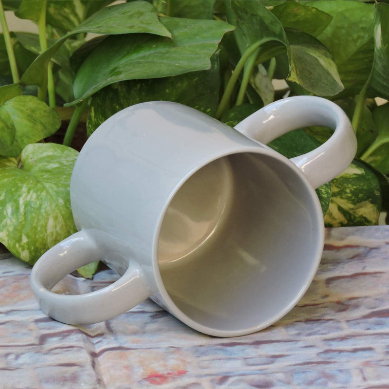 Dual Handle Mug | Two Handled Ceramic Drinking Mug for Secure Hold | 11.83 Fl. Oz. (350 Ml) - Grey Color - BeesActive Australia