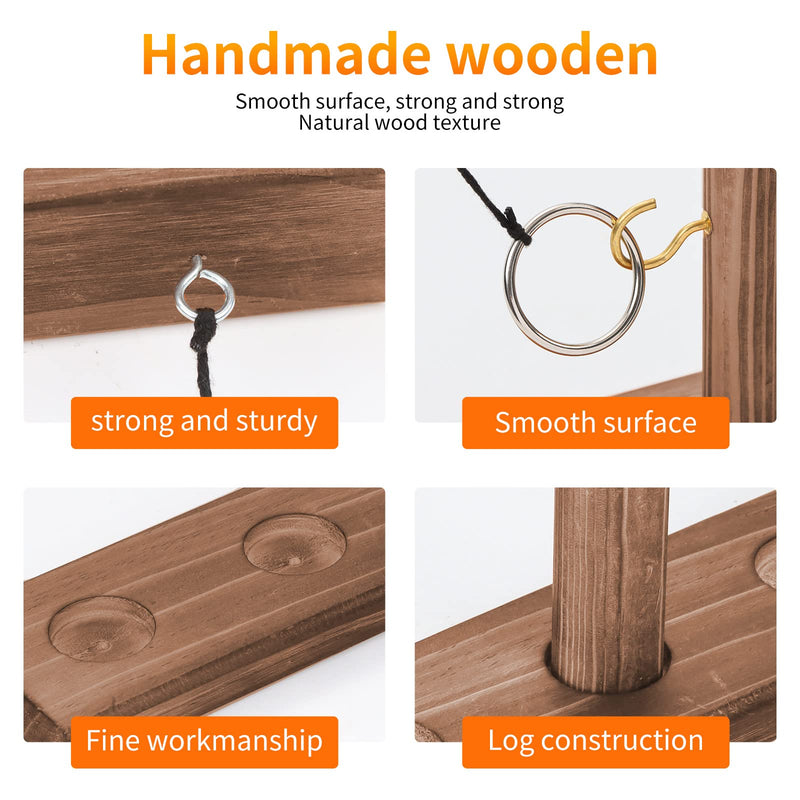 Hook and Ring Game Handmade Wooden Toss Game Screw Fixed Ring Toss Game Ring Toss Tabletop Game Party Games Backyard Games for Kids and Adults Brown - BeesActive Australia