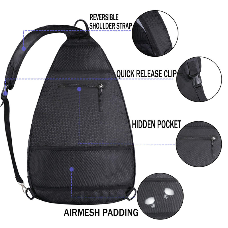 [AUSTRALIA] - LLYWCM Pickleball Bag | Sling Bags - Reversible Crossbody Sling Backpack for Pickleball Paddle, Tennis, Pickleball Racket and Travel for Women Men Black 