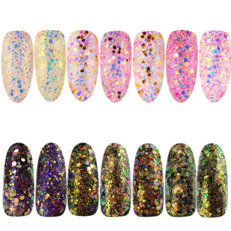 SILPECWEE 6 Boxes Holographic Nail Sequins Set Chunky Glitter Nail Art Powder Dust Make Up DIY Design Manicure Decorations NO2 - BeesActive Australia