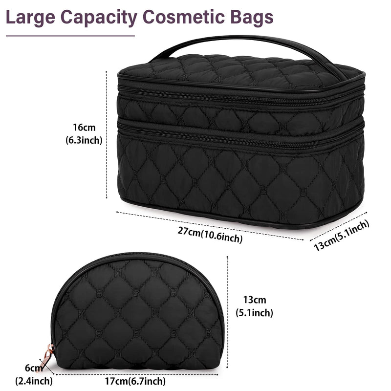 NUBILY Make Up Bag for Women Portable Cosmetic Bag Large Toiletry Bag Double Layer Makeup Organiser Bag Girl Waterproof Vanity Case Black - BeesActive Australia