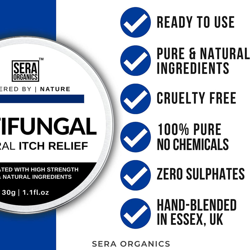 Antifungal Skin Cream - All-Natural Anti Fungal Anti-Itch Cream - Suitable For Men & Women prone to Eczema, Ringworm, Jock Itch, Athletes Foot, Nail Fungal Infections (30g) Made In UK By Sera Organics - BeesActive Australia