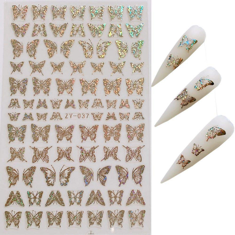 NAIL ANGEL 8Sheets Nail Art Adhesive Sticker Sheets Different Laser Gold and Silver Color Butterfly Shapes Nail Art Decoration 10238 - BeesActive Australia