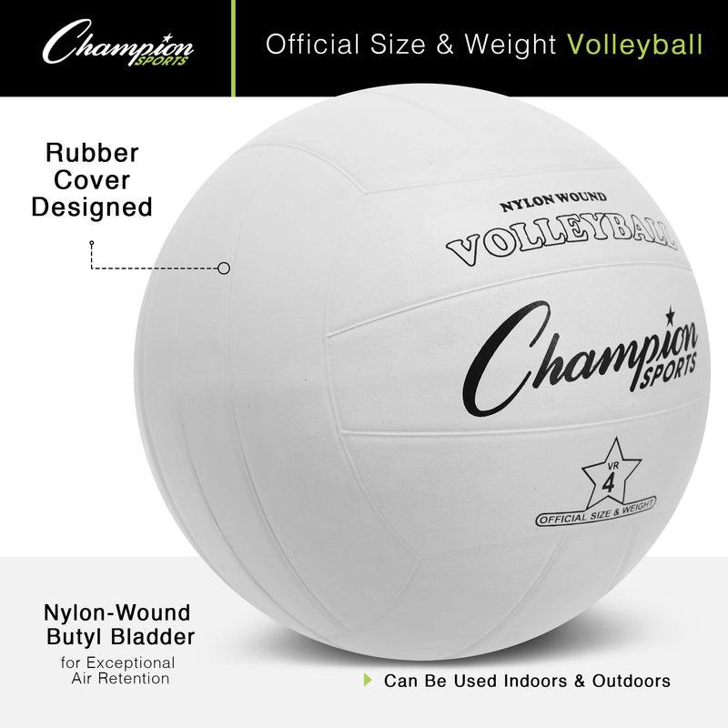 [AUSTRALIA] - Champion Sports Rubber Volleyball, Official Size, for Indoor and Outdoor Use - Durable, Regulation Volleyballs for Beginners, Competitive, Recreational Play - Premium Volleyball Equipment - White, VR4 White - Single Ball 