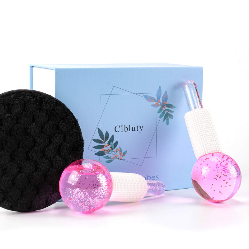 CIBLUTY Facial Ice beauty ball- 2PC Globes Pink Facial Roller for Cold or Hot Skin Massagers Globe Durable Quartz Glass for Face and Eye Rollers Reduce Puffiness - BeesActive Australia