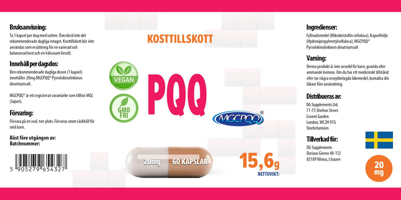 Hepatica PQQ (MGCPQQ) 20mg 60 Vegan Capsules, Pyrroloquinoline Quinone Certificate, 3rd Party lab Tested, High Strength Supplement, Gluten and GMO Free - BeesActive Australia