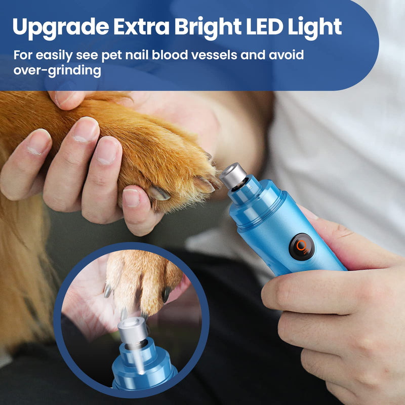 DEELOKI Dog Nail Grinder with LED Light Upgraded 2 Speeds Painless Pet Dog Nail Trimmers and Clipper Super Quiet Best Cat Dog Nail Clippers Kit for Large Small Dogs Pets Cats Breed Paws Quick Grooming Blue - BeesActive Australia