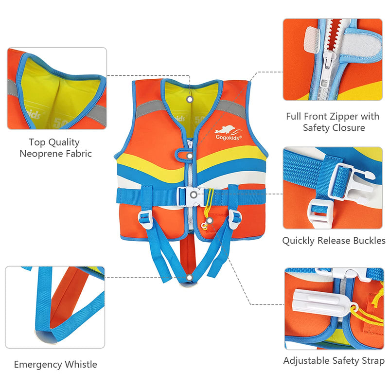 Kids Swim Vest Float Jacket for 29-48 lbs Toddler, Swimming Pool Aid Floats for 2-6 Years Boys and Girls,Children Swimwear with Emergency Whistle & Adjustable Safety Strap,Children Puddle As A Jumper A Orange S(2-3Years) - BeesActive Australia