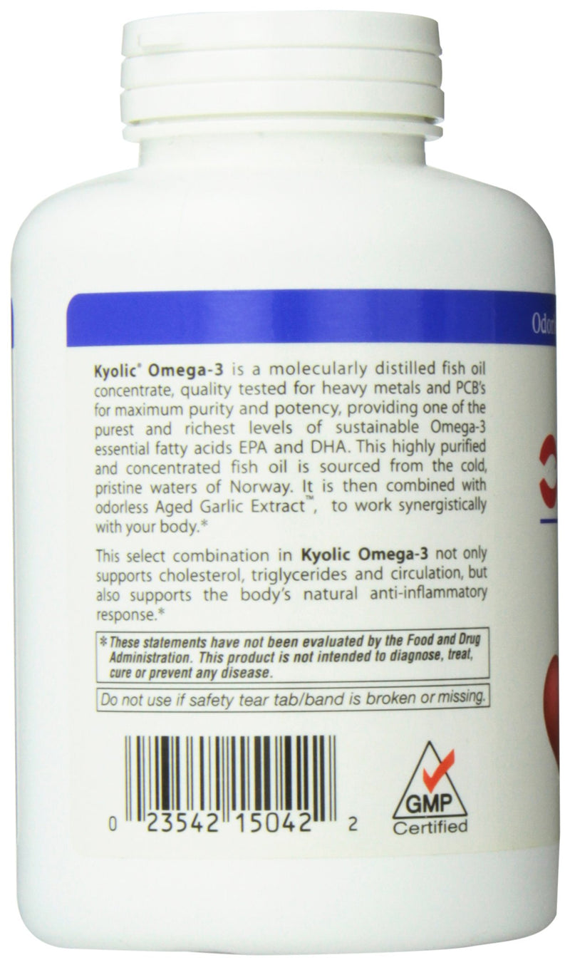 Kyolic Aged Garlic Extract Omega-3, Cholesterol and Circulation, 180 soft gels 180 Count (Pack of 1) - BeesActive Australia