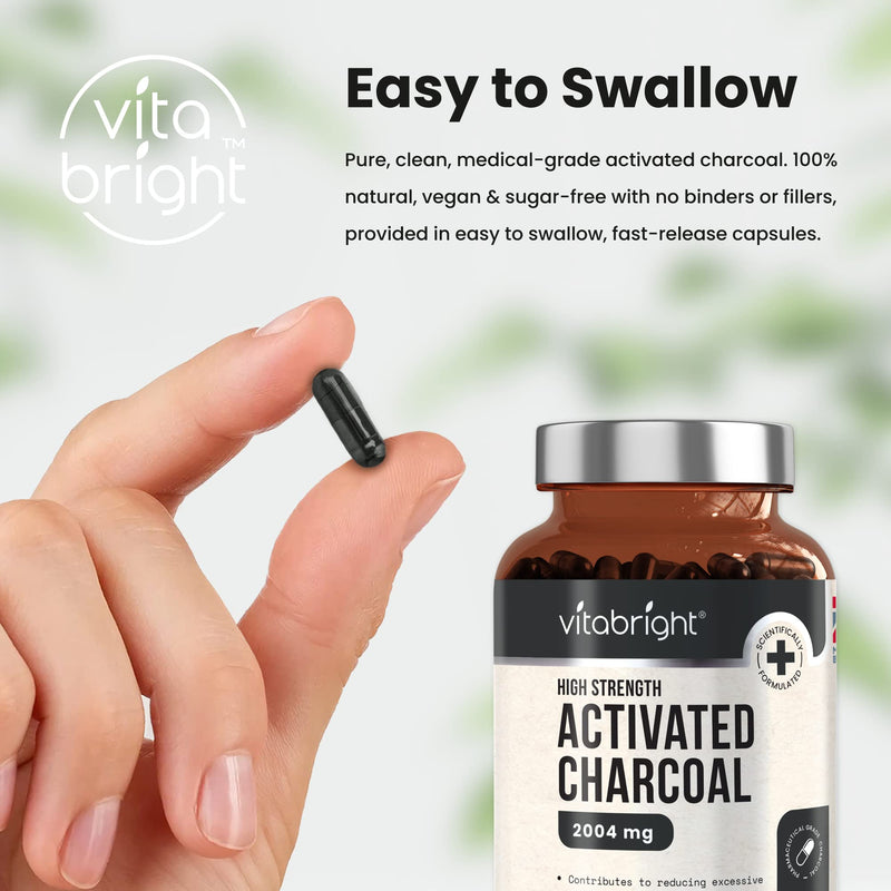 Activated Charcoal Capsules - 250 Capsules - 2004mg per Serving of 6 Capsules - from Natural Coconut Shell - for Indigestion, Bloating, Excessive Flatulence, Gas - Vegan - Made in UK by VitaBright - BeesActive Australia