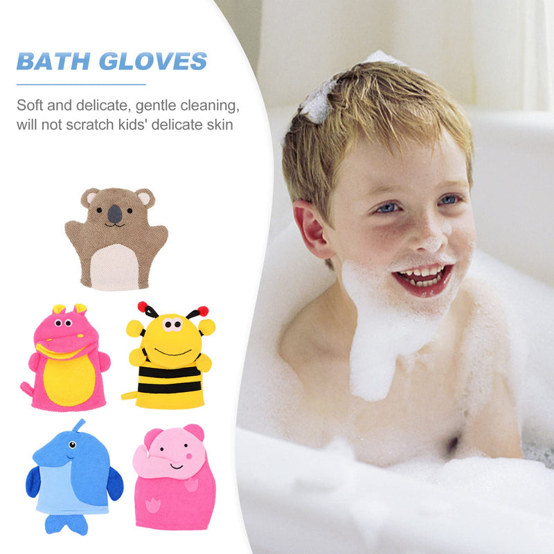 STOBOK 5pcs Kids Bath Sponge Mitt Glove for Toddler Cute Animal Shower Bathing Mitt Loofah Soft Wash Gloves Body Scrub for Baby Toddler(Random Style) - BeesActive Australia