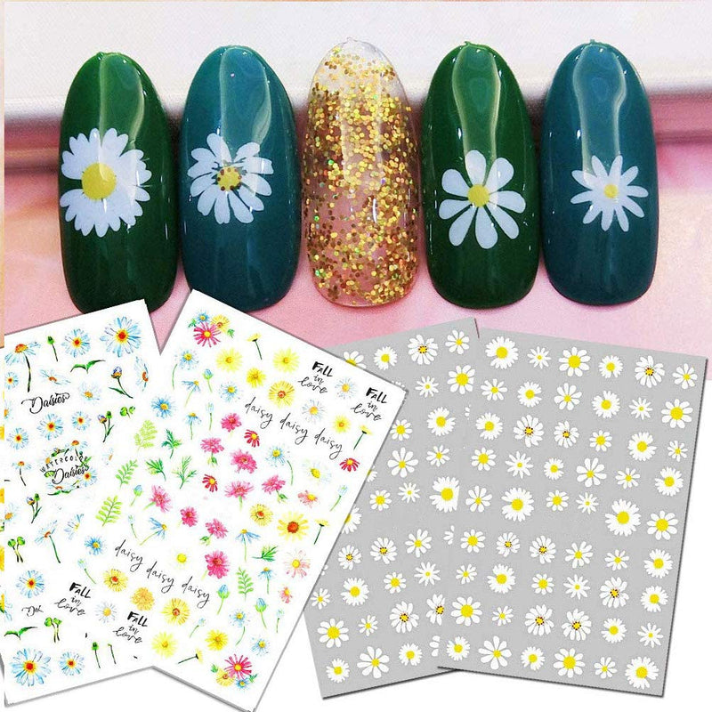 Nail Art Stickers 12 Sheet 3D Self-Adhesive Nail Decals Sunflower Small Daisies Flowers Mix DIY Design Decoration Accessories for Girl - BeesActive Australia