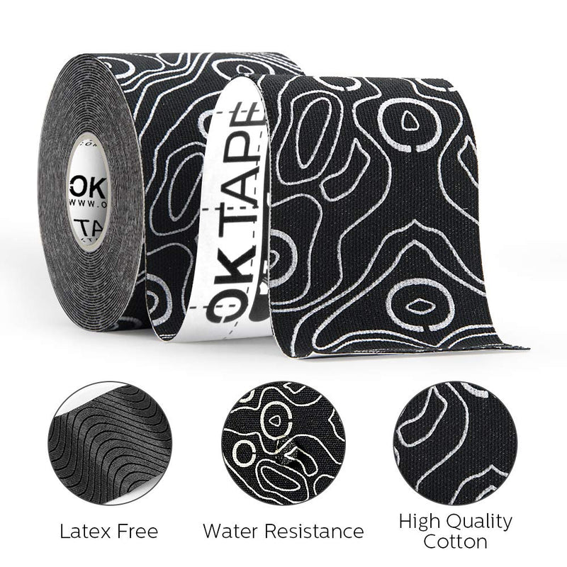 OK TAPE PRO Kinesiology Tape, 2inch x Long Roll 16ft Free Cut Tape, Elastic Athletic Tape Therapeutic Latex Free, Black+Black - BeesActive Australia