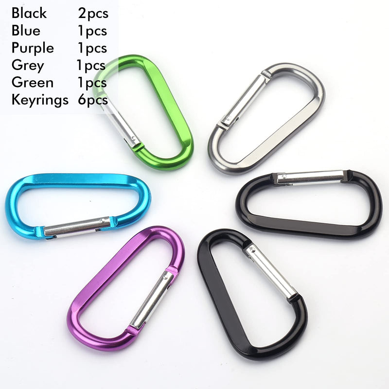 6PCS Carabiner Caribeaner Clip,3" Large Aluminum D Ring Shape Carabeaner with 6PCS Keyring Keychain Hook Multi-color - BeesActive Australia