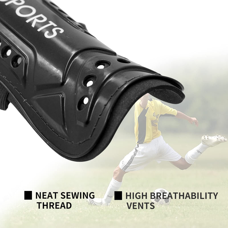 AIMISICAR Soccer Shin Guards Toddler Kids Youth, Shin Pads and Long Soccer Socks for 3-15 Years Old Boys and Girls for Football Games, Lightweight and Breathable Soccer Equipment Shin Guards + Socks, Black + Blue M ( 3'9" - 4'6" Tall ) - BeesActive Australia