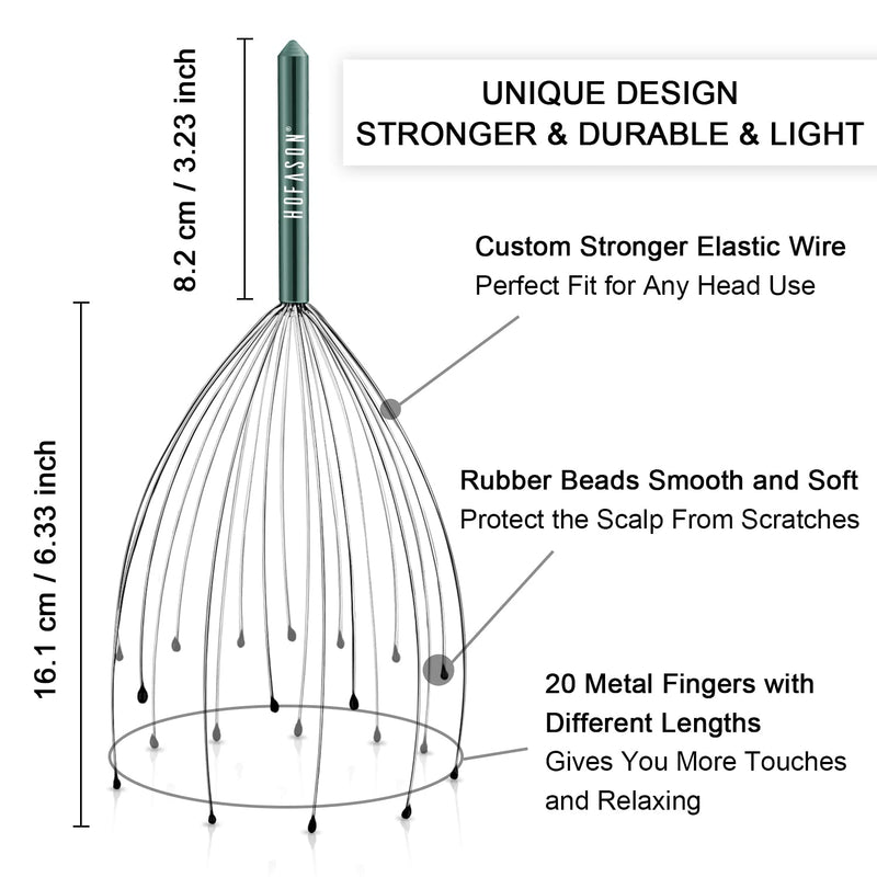 HOFASON Scalp Massager with 20 Fingers, Head Massager Back Scratcher Massage Tool Kit, Extendable Bear Claw Back Scratchers Tool for Men Women Gift, Head Body Deep Relax (Jade Green & Black) Jade Green & Black - BeesActive Australia