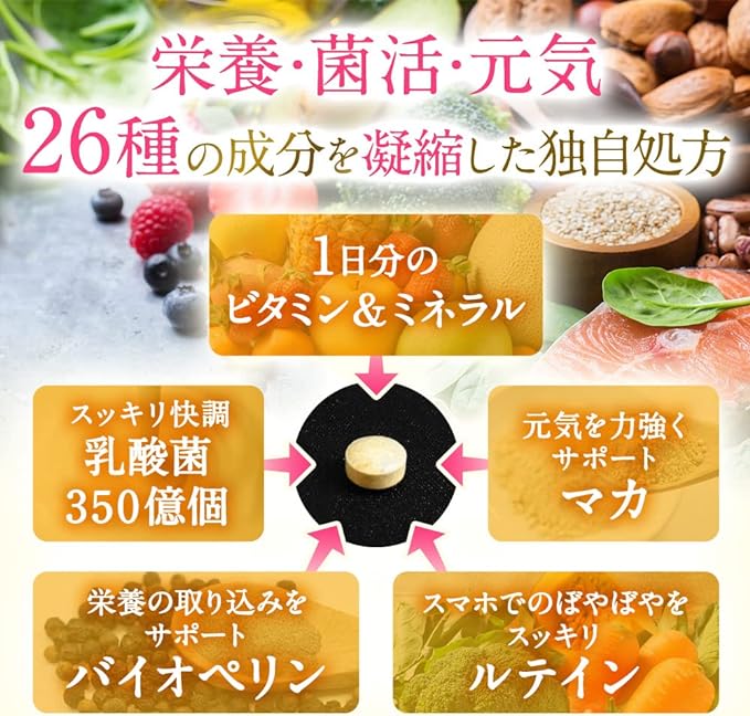 Complete Food TOKYO Multivitamins & Minerals 12 types of vitamins 8 types of minerals Maca Zinc 35 billion lactic acid bacteria 180 tablets/45 days supply 1 day's worth of vitamins & minerals Domestic GMP manufacturing - BeesActive Australia