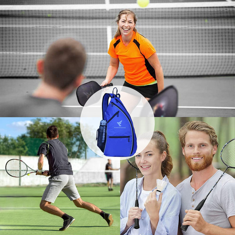 Sling Bag Sports Pickleball Bag Pickleball Backpack for Men Women Adjustable Tennis Bag for Pickleball Paddle with Fence Hook,Water Bottle Holder Blue - BeesActive Australia